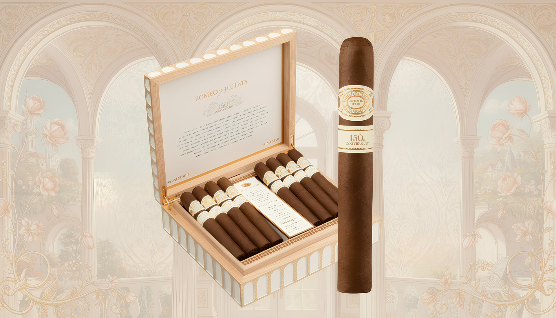 Prologue Box — Perfect intro anniversary pick | Gift idea Romeo y Julieta 150th Anniversary Prologue box open with cigar