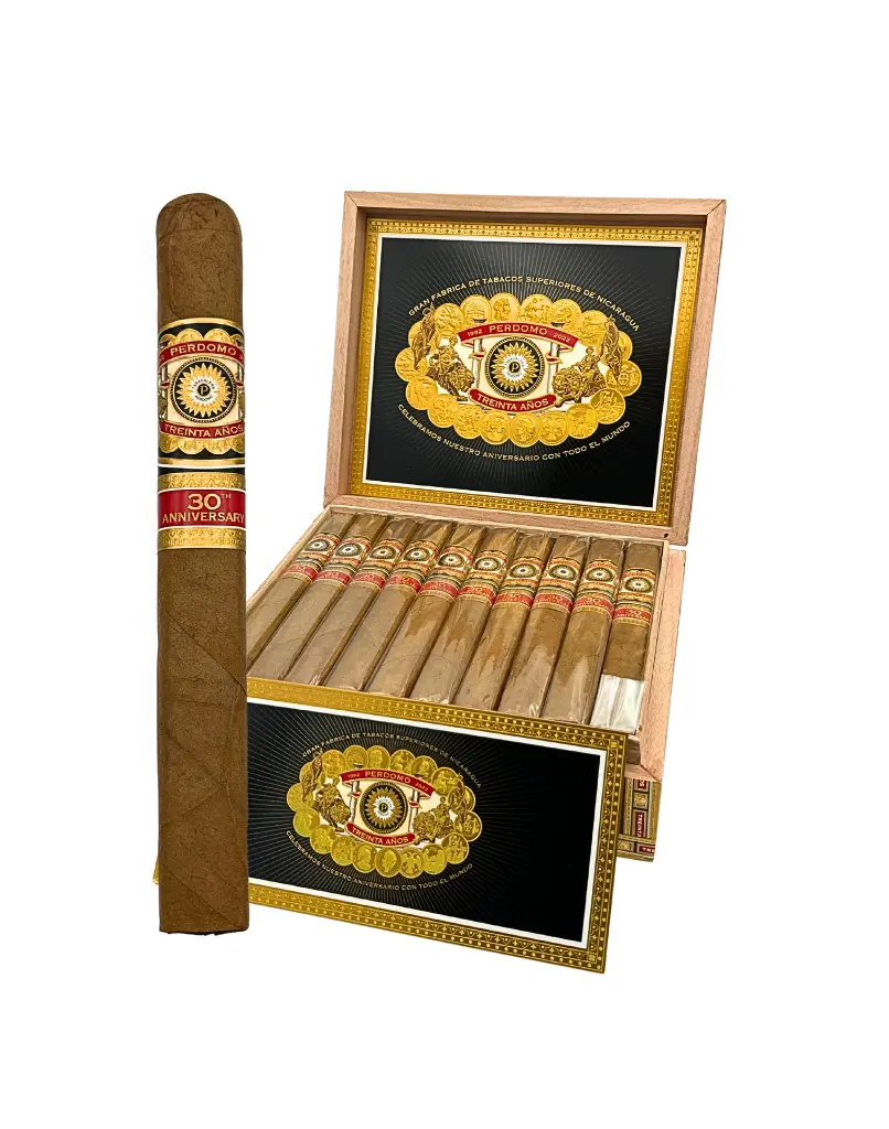 perdomo-30th-anniversary-connecticut-churchill-box-open-and-cigar.webp