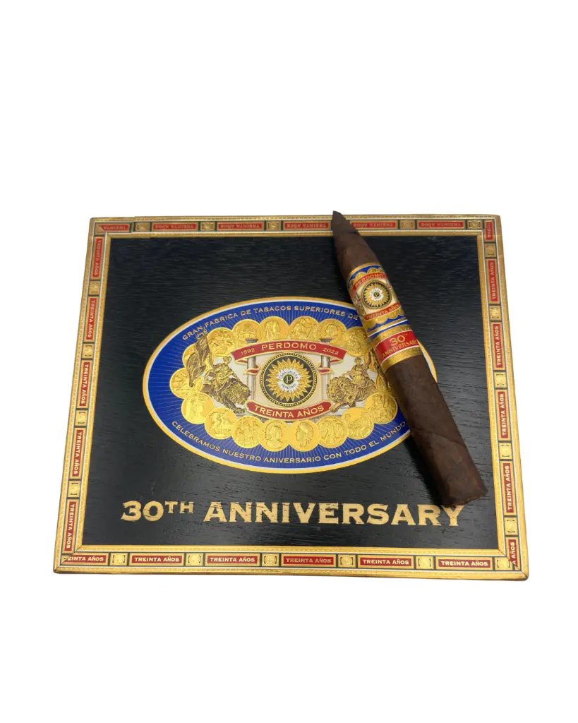 perdomo-30th-anniversary-maduro-torpedo-cigar-on-box.webp