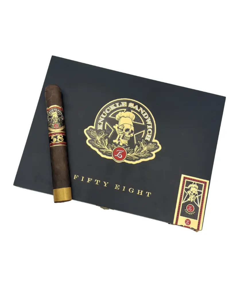 knuckle-sandwich-fifty-eight-maduro-toro-box-lid-logo-with-cigar.webp