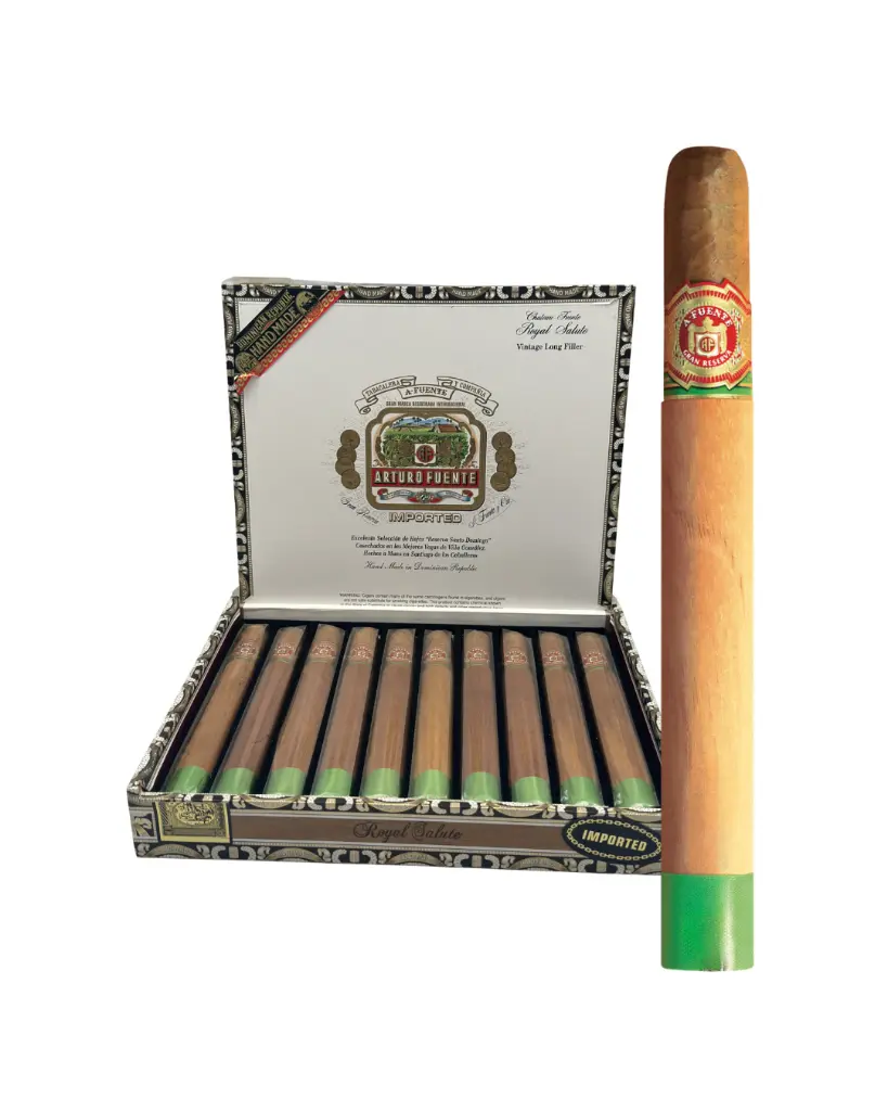 arturo-fuente-chateau-natural-royal-salute-box-open-cigar.webp