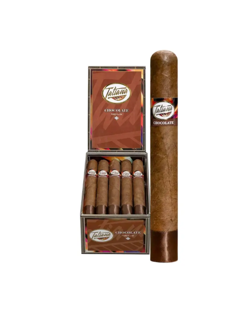 tatiana-chocolate-toro-6x54-cigar-with-open-box.webp