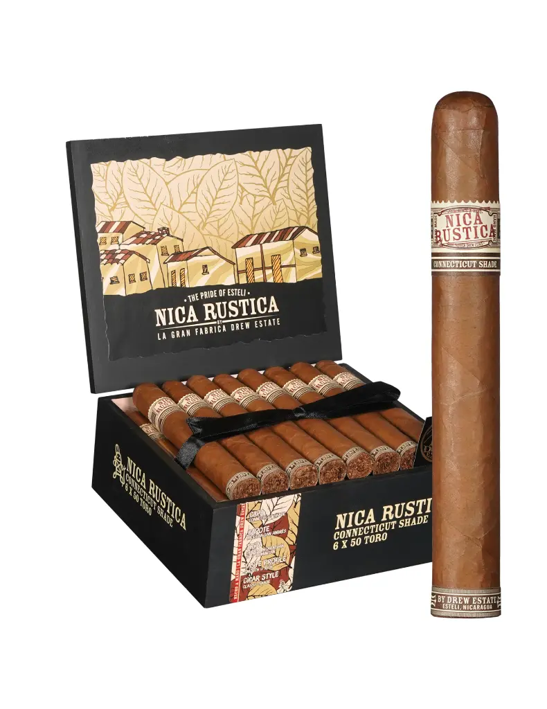 drew-estate-nica-rustica-connecticut-shade-toro-box-and-single.webp