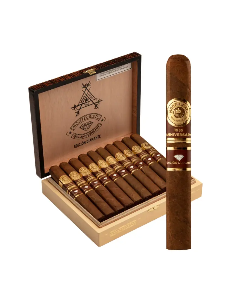 montecristo-1935-anniversary-edicion-diamante-toro-box-open-with-cigar.webp
